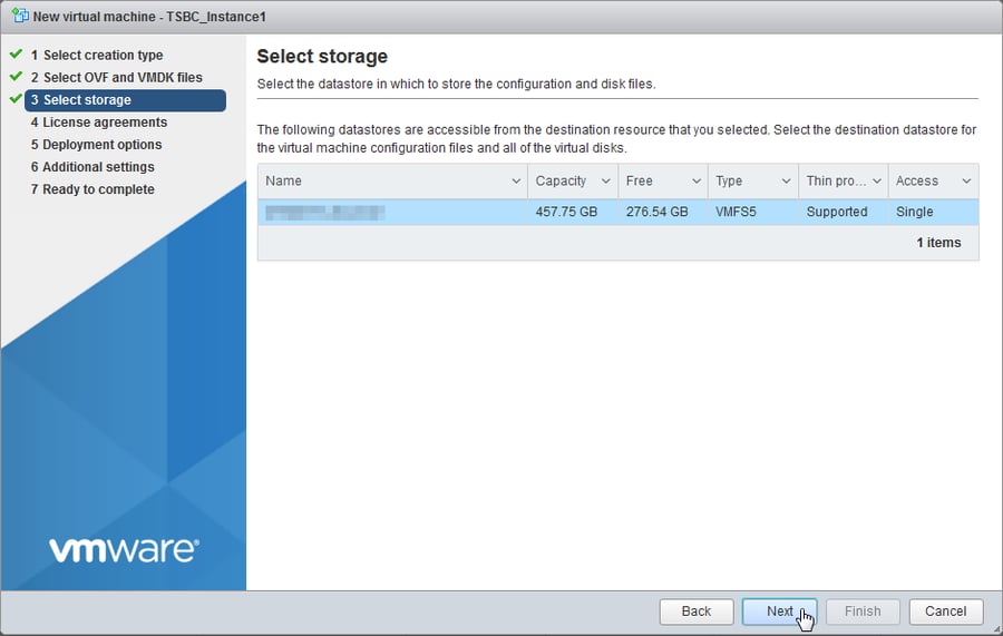 vmware web select storage