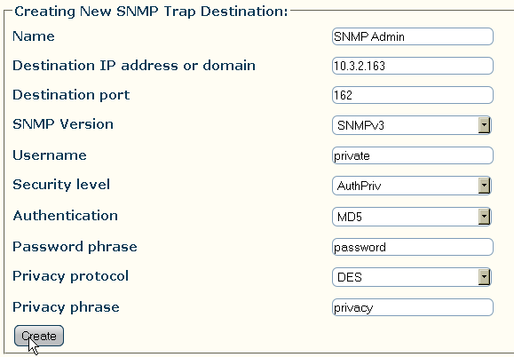 Snmp cfg creating trap v3
