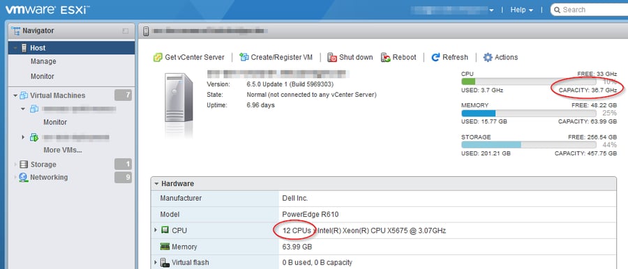vmware web total cpus