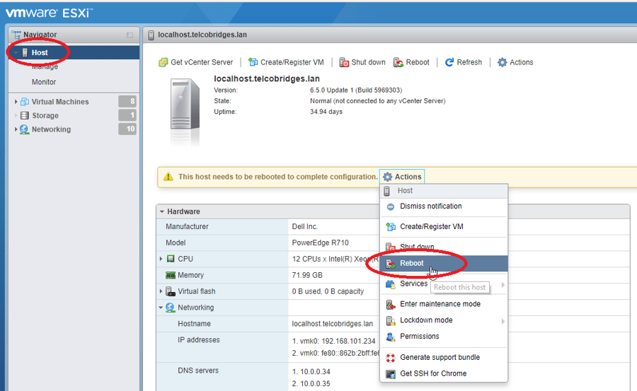Reboot VMware host